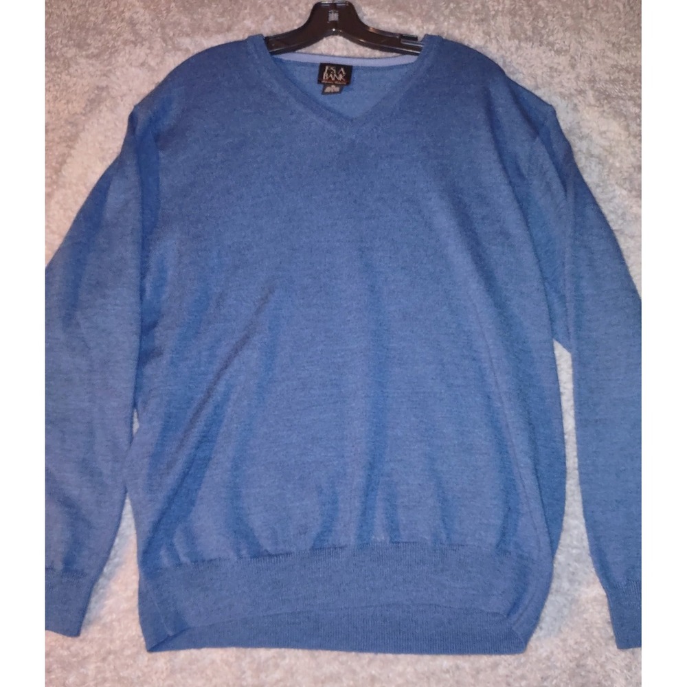 Jos A Bank Signature Collection Mens XL Blue Italian Merino Wool V-Neck Sweater